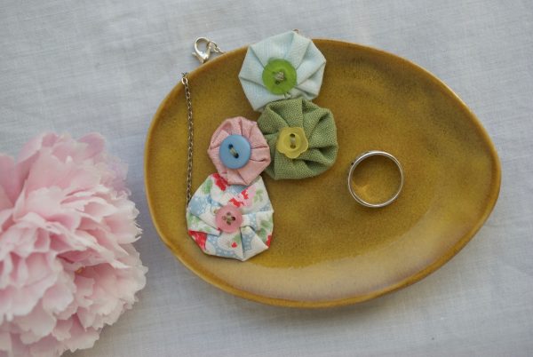 Handmade fabric flower necklace made in kanzashi style